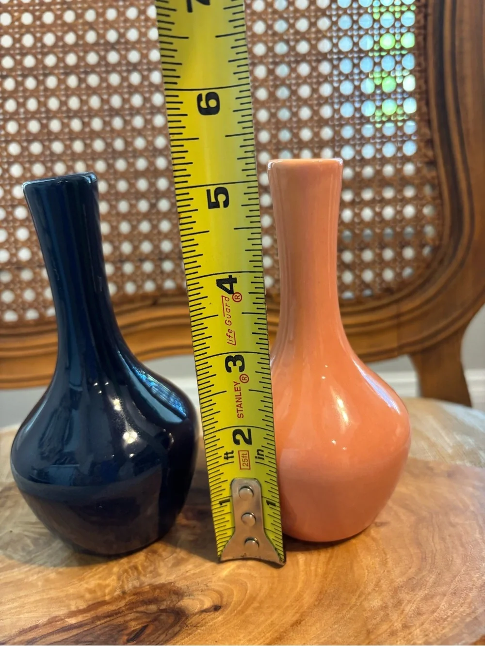 Glossy Ceramic Vase Pair — Navy Blue & Peach